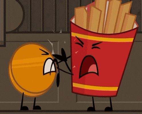 a cartoon drawing of a bucket of french fries