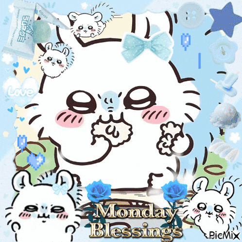 a picture of a cat with the words monday blessings written on it