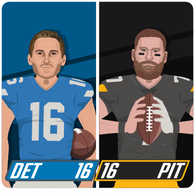 a cartoon of two football players with the number 16 on their jersey