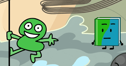 a cartoon of a green frog and a green book