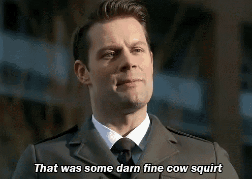 a man says that was some darn fine cow squirt