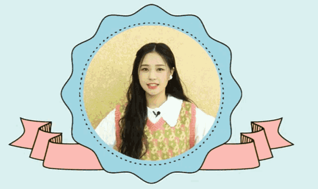 a picture of a girl in a circle with a pink ribbon behind her