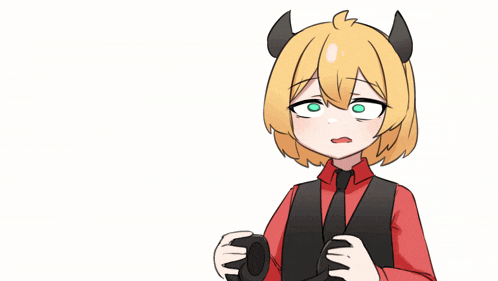 a cartoon of a girl with horns and a red shirt