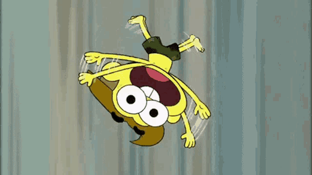 a cartoon character is doing a handstand in the air while flying through the air .