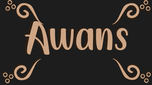 the word awans is on a black background with swirls