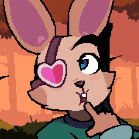 a pixel art drawing of a bunny with a heart shaped eye