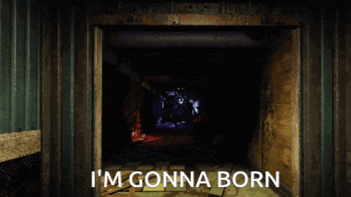 a purple monster with the words " i 'm gonna born " written below it