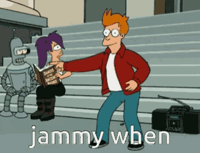 a cartoon character with the words jammy when on the bottom right