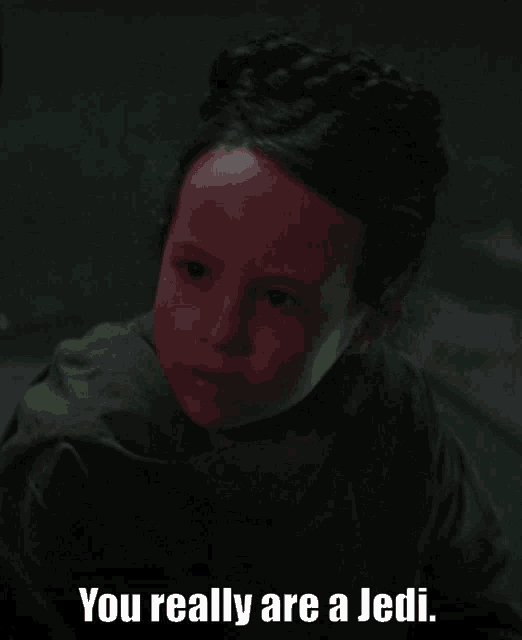 a little girl says " you really are a jedi " in a dark room
