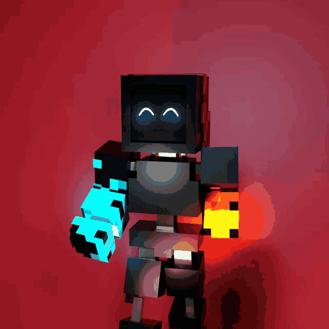 a pixel art of a robot with a smiley face on its face