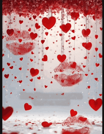 a bunch of red hearts hanging from a string