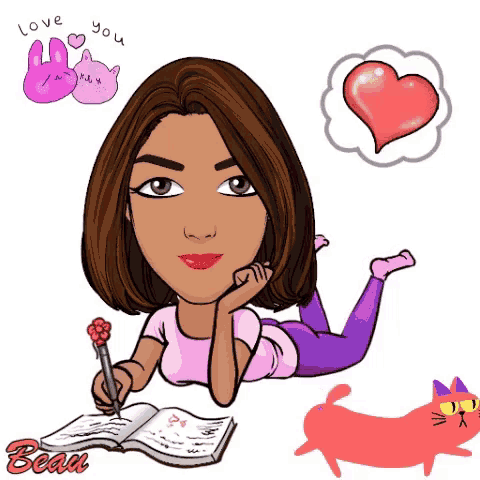 a cartoon of a woman laying down writing in a notebook