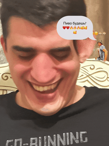 a man wearing a black shirt that says go-running on it
