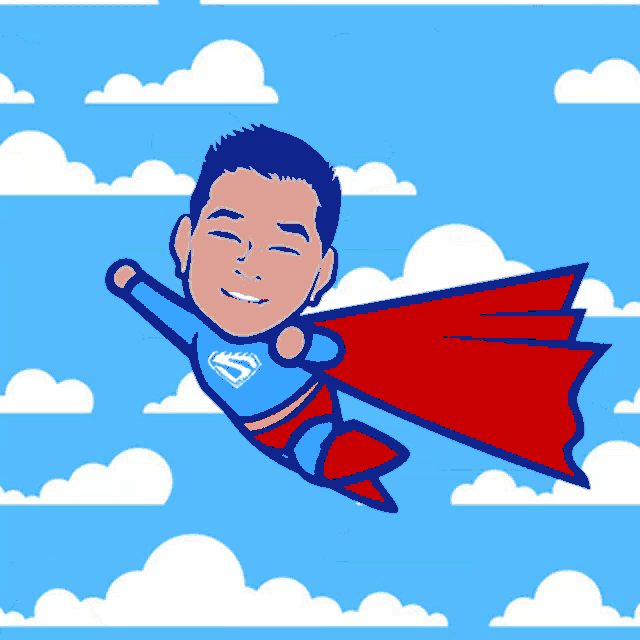 a cartoon of a man in a superman costume flying through the air