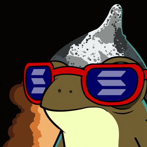 a cartoon of a frog wearing sunglasses and a hat with the letter e on it