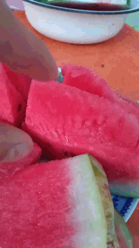 a close up of a slice of watermelon on a plate