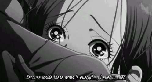 a black and white drawing of a girl with the words " because inside these arms is everything i ever wanted " below her