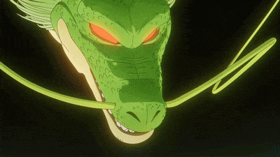 a green dragon with red eyes and a long tail