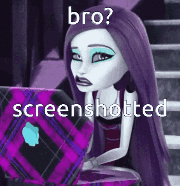 a monster high doll is sitting in front of a laptop with the words bro screenshotted