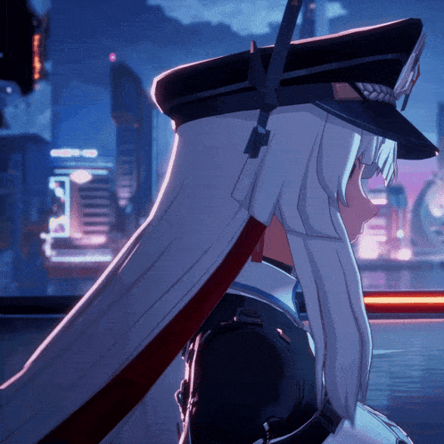 a girl with long white hair wearing a hat