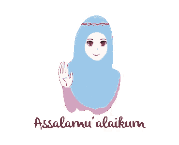 a pixel art illustration of a woman wearing a hijab and the words assalamu ' alaikum on the bottom