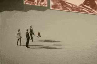 a group of people standing next to each other in front of a painting with the words `` you my friend '' .