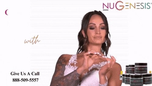 an advertisement for nugenesis nails shows a woman