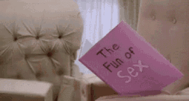 a pink book titled the fun of sex is sitting on a chair .