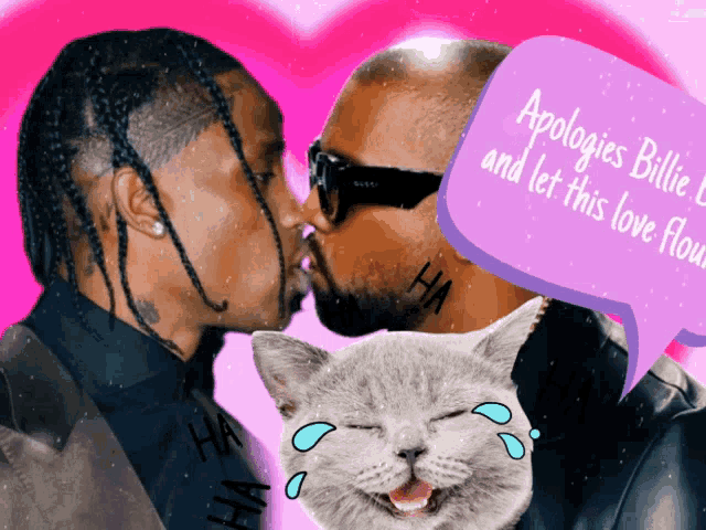 a man kissing another man with a speech bubble that says apologizes billie and let this love flourish