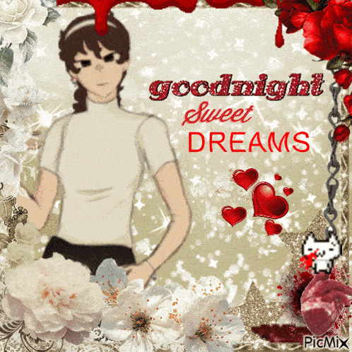 a picture of a girl with the words goodnight sweet dreams written on it