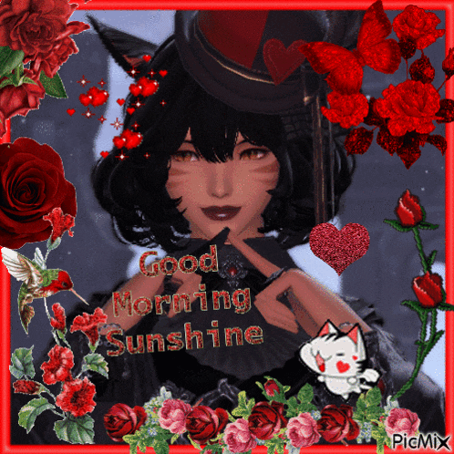 a picture of a girl with flowers and the words good morning sunshine on it