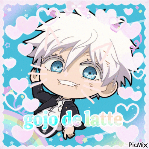 a picture of a person with the words gojo de latte written on it