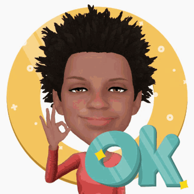 a cartoon character giving an ok sign with the word ok behind her