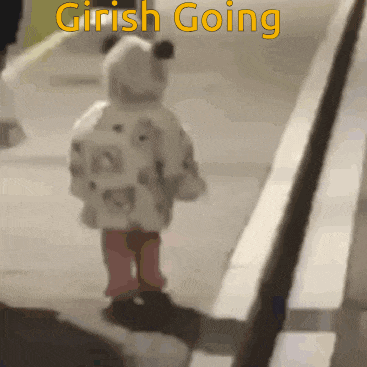 a little girl is walking down a sidewalk with the words " girish going " on the bottom