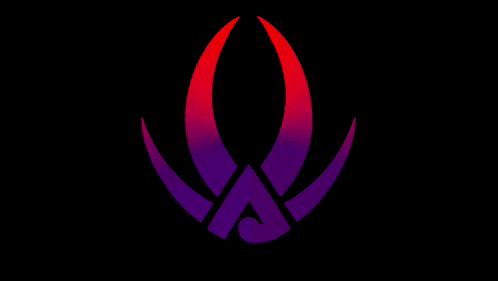 a red and purple symbol on a black background .