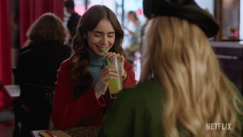 Sip Emily Cooper GIF - Sip Emily Cooper Lily Collins GIFs