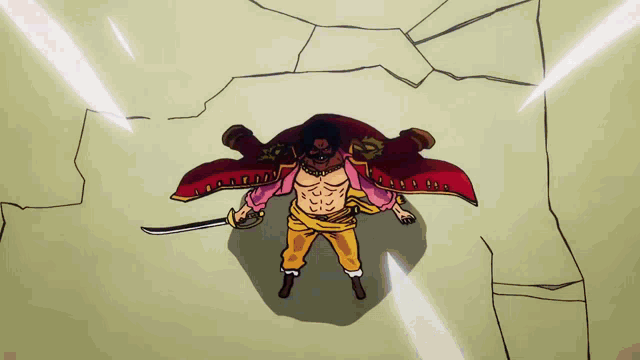 a cartoon of a man holding a sword with a red cape