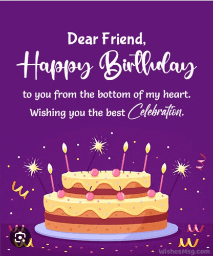 a birthday card for a friend with a cake with candles on it