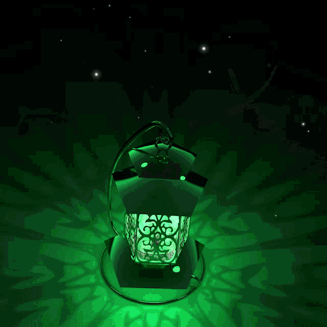 a lantern with a green light coming out of the top