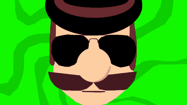a cartoon of a man wearing sunglasses and a top hat with a green background