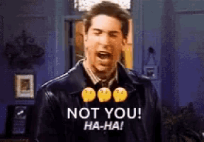 a man in a leather jacket is screaming with the words not you ha-ha