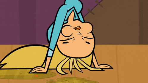 a cartoon of a girl doing a handstand on a wooden floor