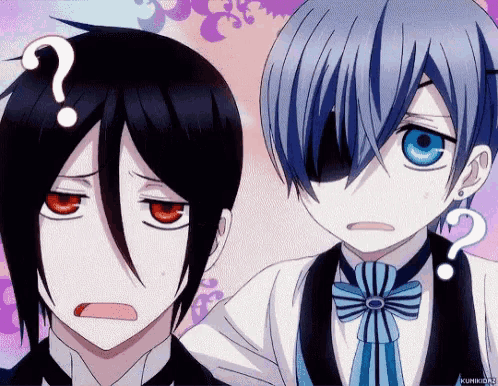 a couple of anime characters with a question mark on their head