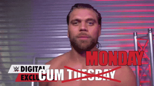 a man is standing in front of a monday advertisement