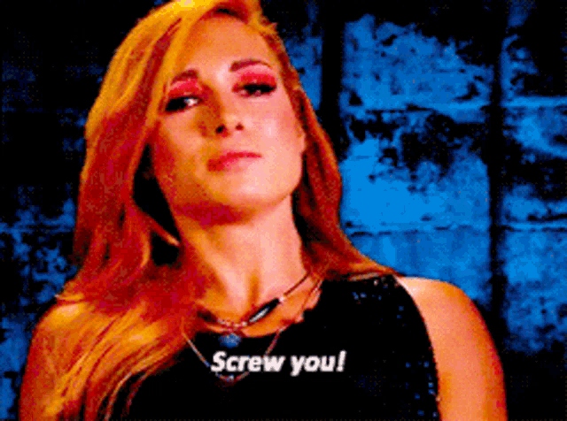 a woman in a black dress says screw you