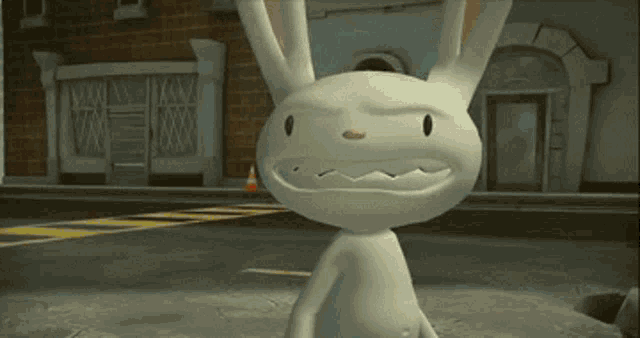 a cartoon rabbit with a very angry face