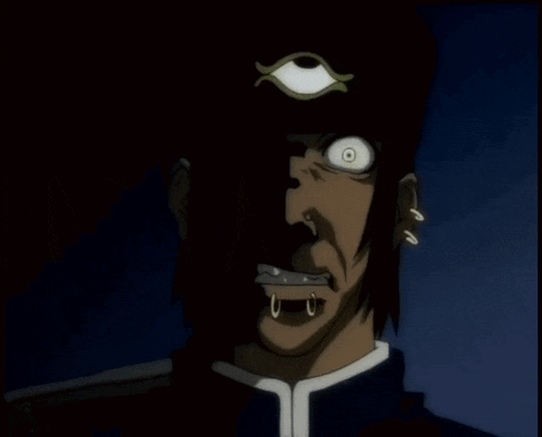 a cartoon character with piercings on his ears and a third eye on his head