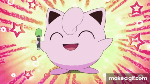 a cartoon character is holding a microphone and smiling .