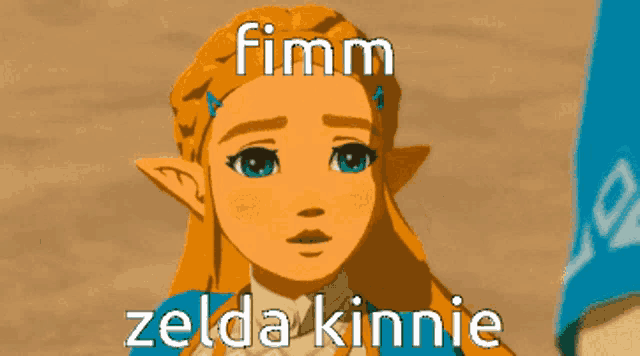 a cartoon of a girl with the words fimm zelda kinnie on it