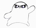 a drawing of a ghost wearing sunglasses on a white background .